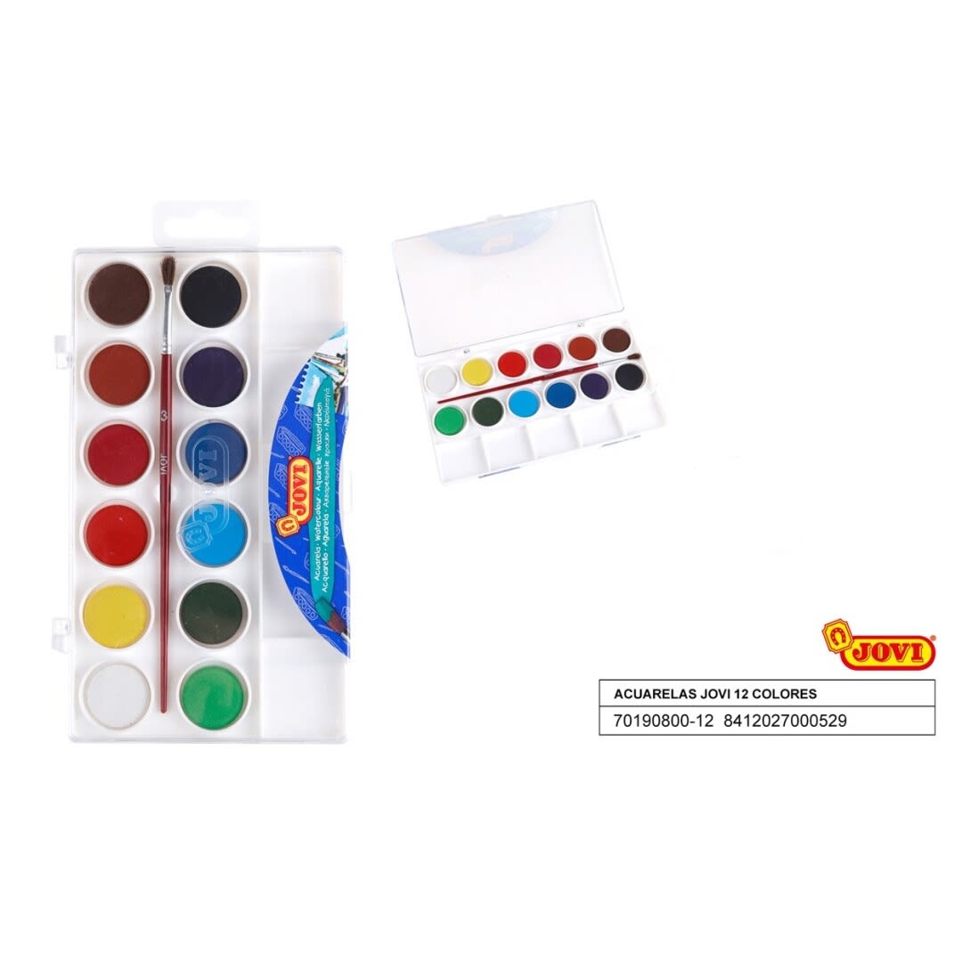 Acuarela de 12 Pastillas + Pincel Marca Jovi Color Variado1