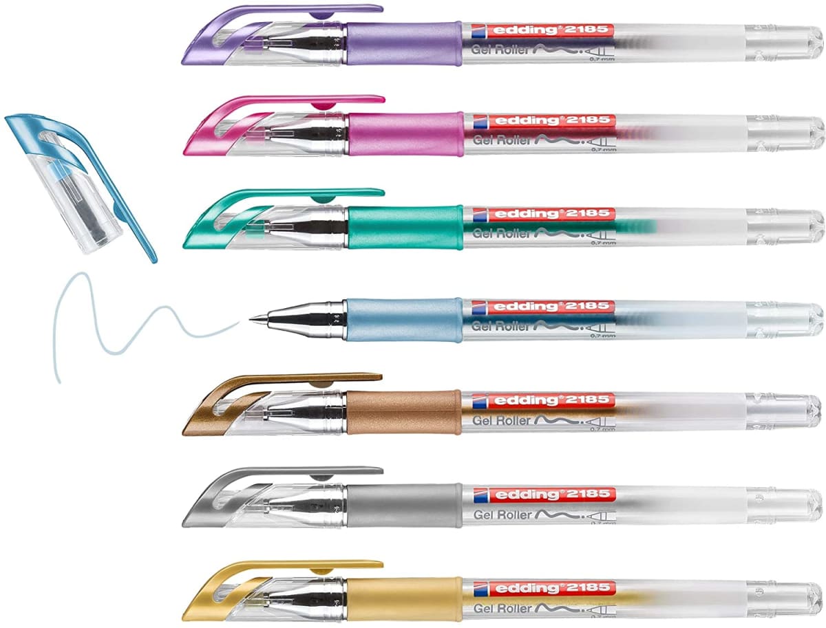 Set 7 Rollerballs Gel Edding E-2185 Metalico2