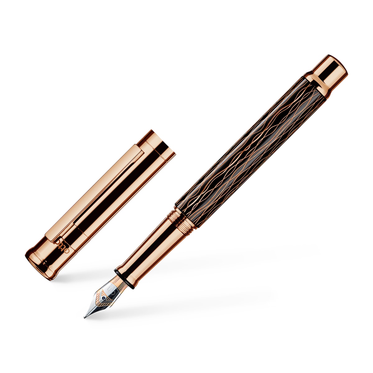 Pluma Fuente Otto Hutt D04 M Café y Capuchón Oro Rosa2