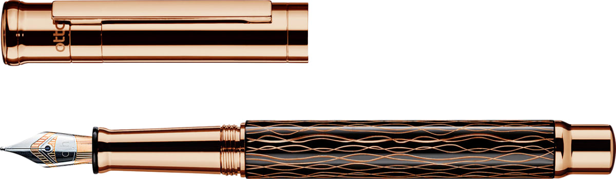Pluma Fuente Otto Hutt D04 F Café y Capuchón Oro Rosa3