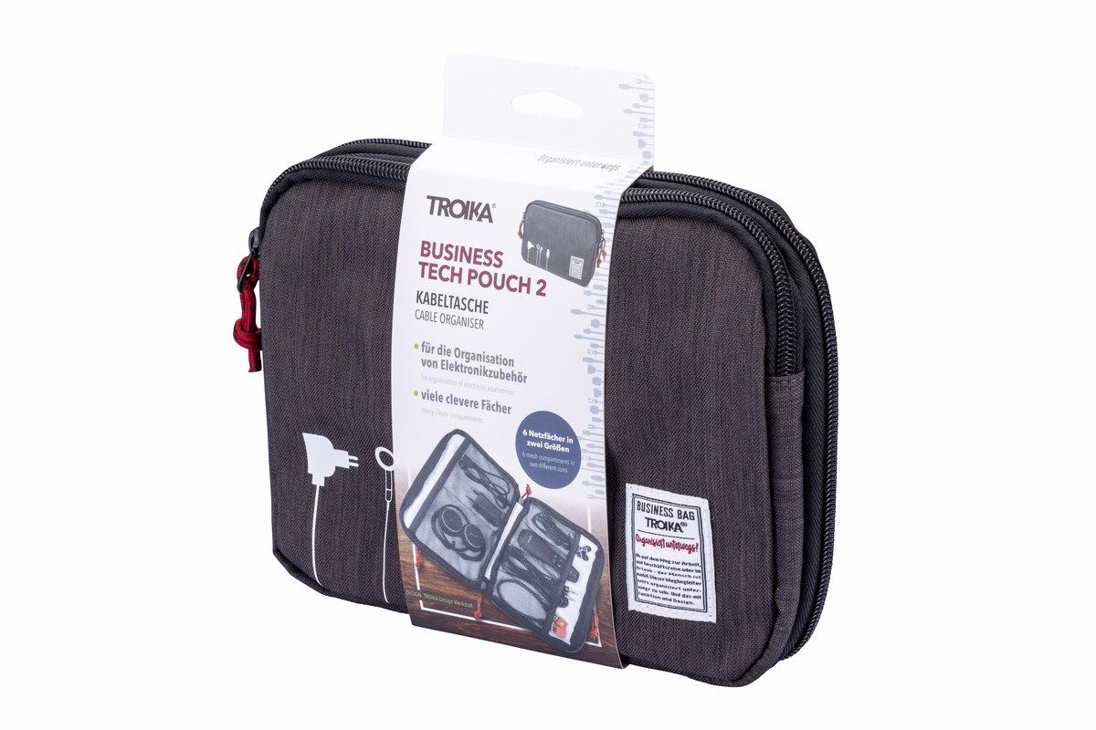 Estuche Troika organizador para cables con cierre. Gris2