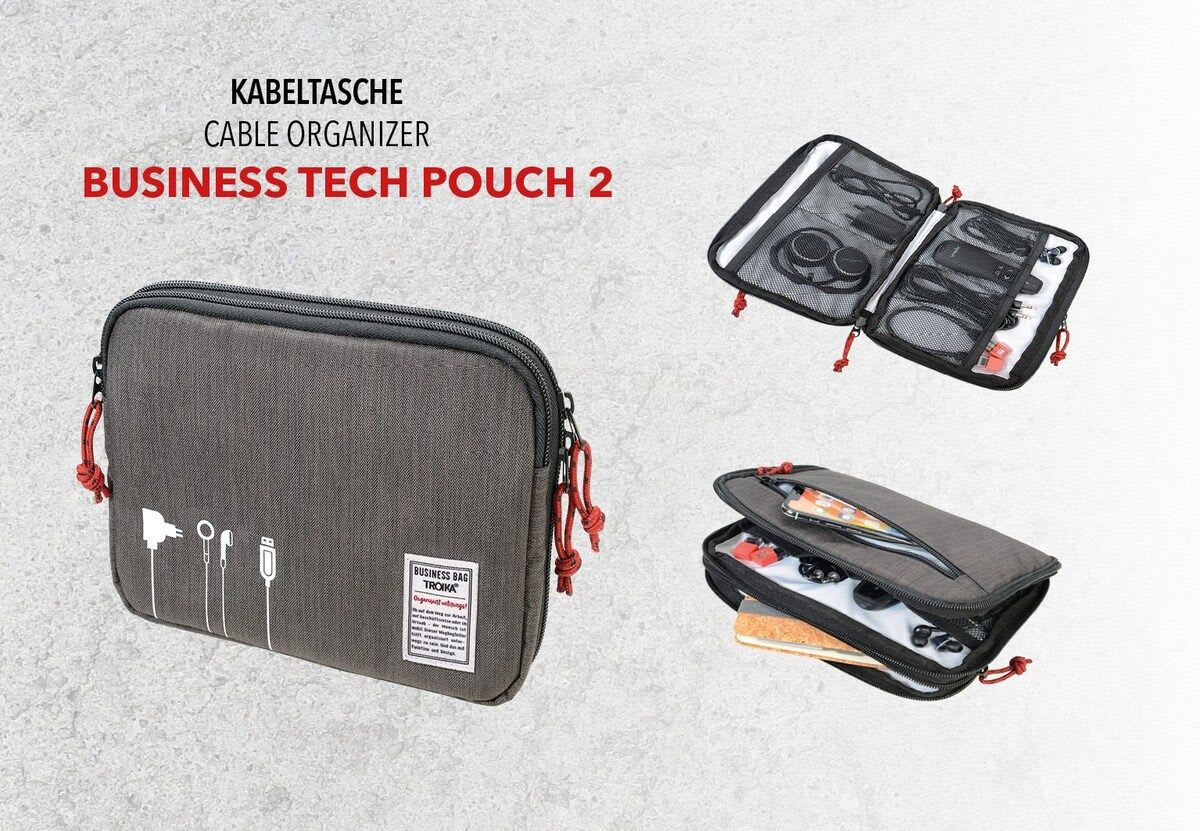 Estuche Troika organizador para cables con cierre. Gris3