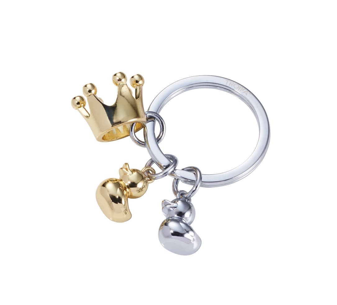 Llavero Troika con 3 dijes, 2 patos y 1 corona3