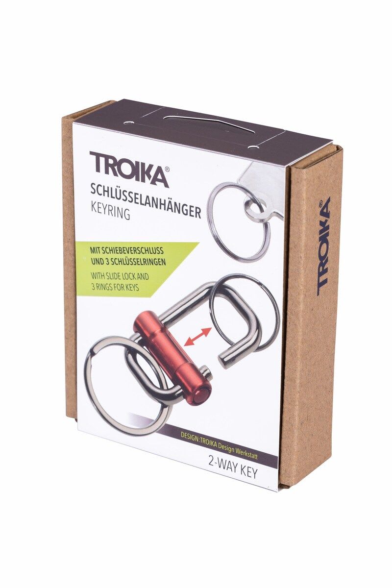 Llavero Troika 3 anillos para llaves en 2 tamaños. Metal gris y rojo6