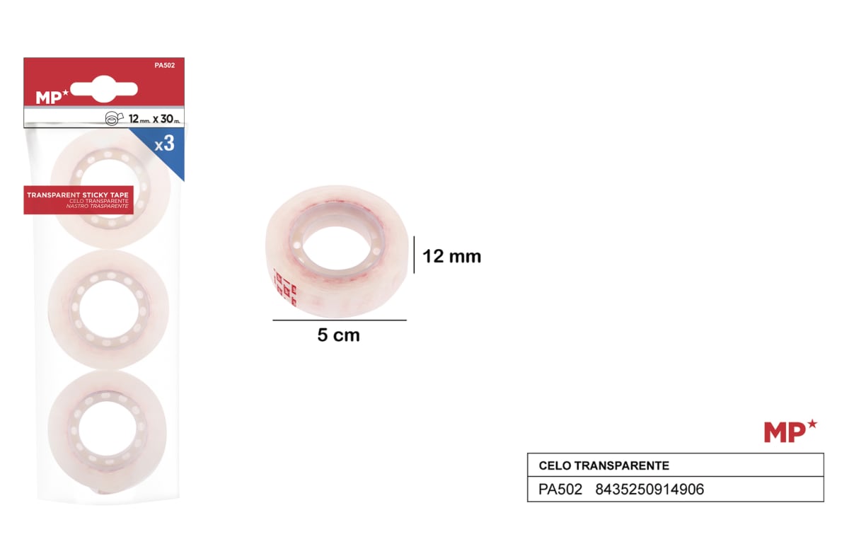 Pack De Scotch  Translucido 12mmx30m X 3Uds Transparente1