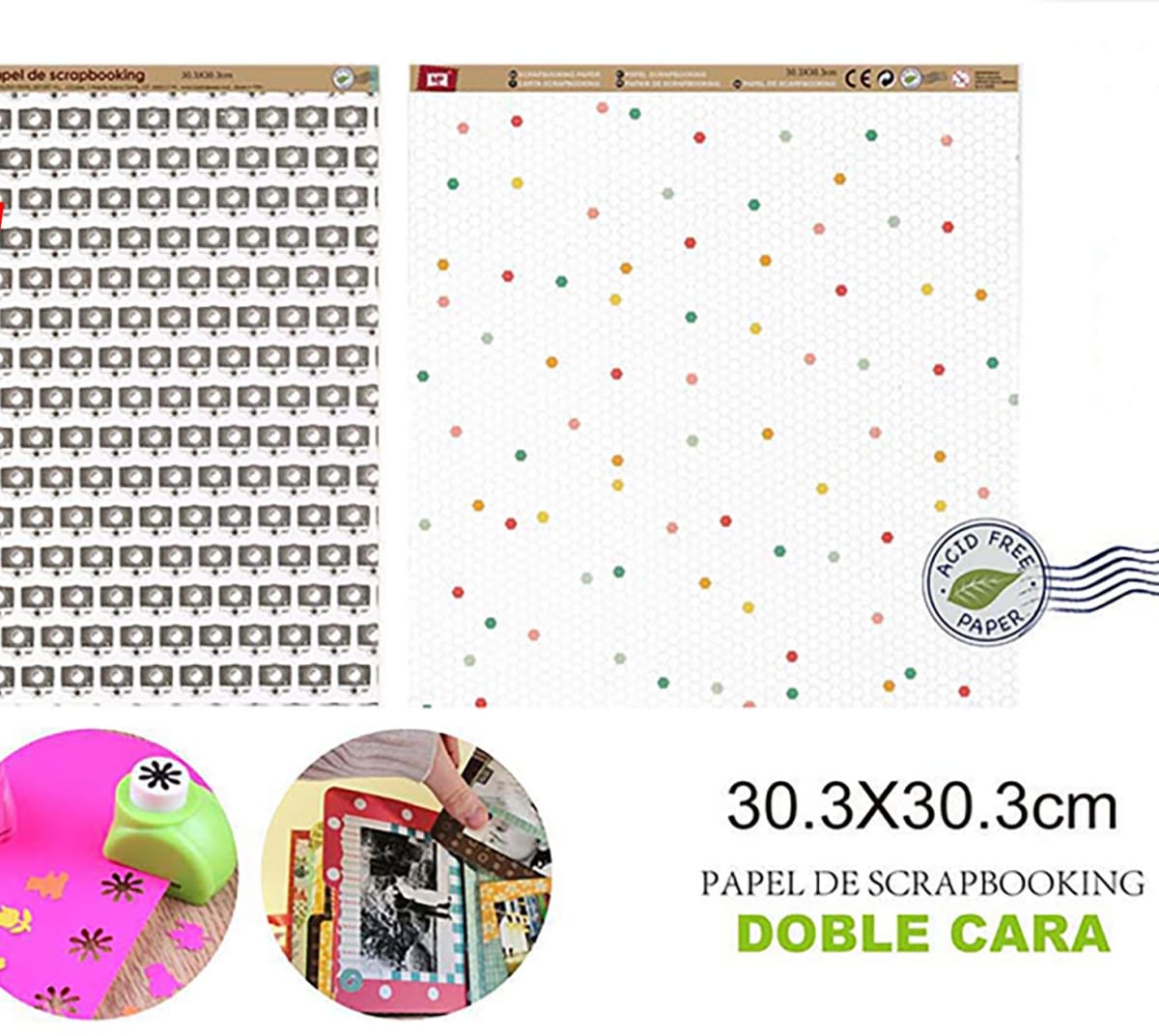 Papel De Scrapbooking Doble Cara Puntos/Camara 30.3X30.3Cmdo1