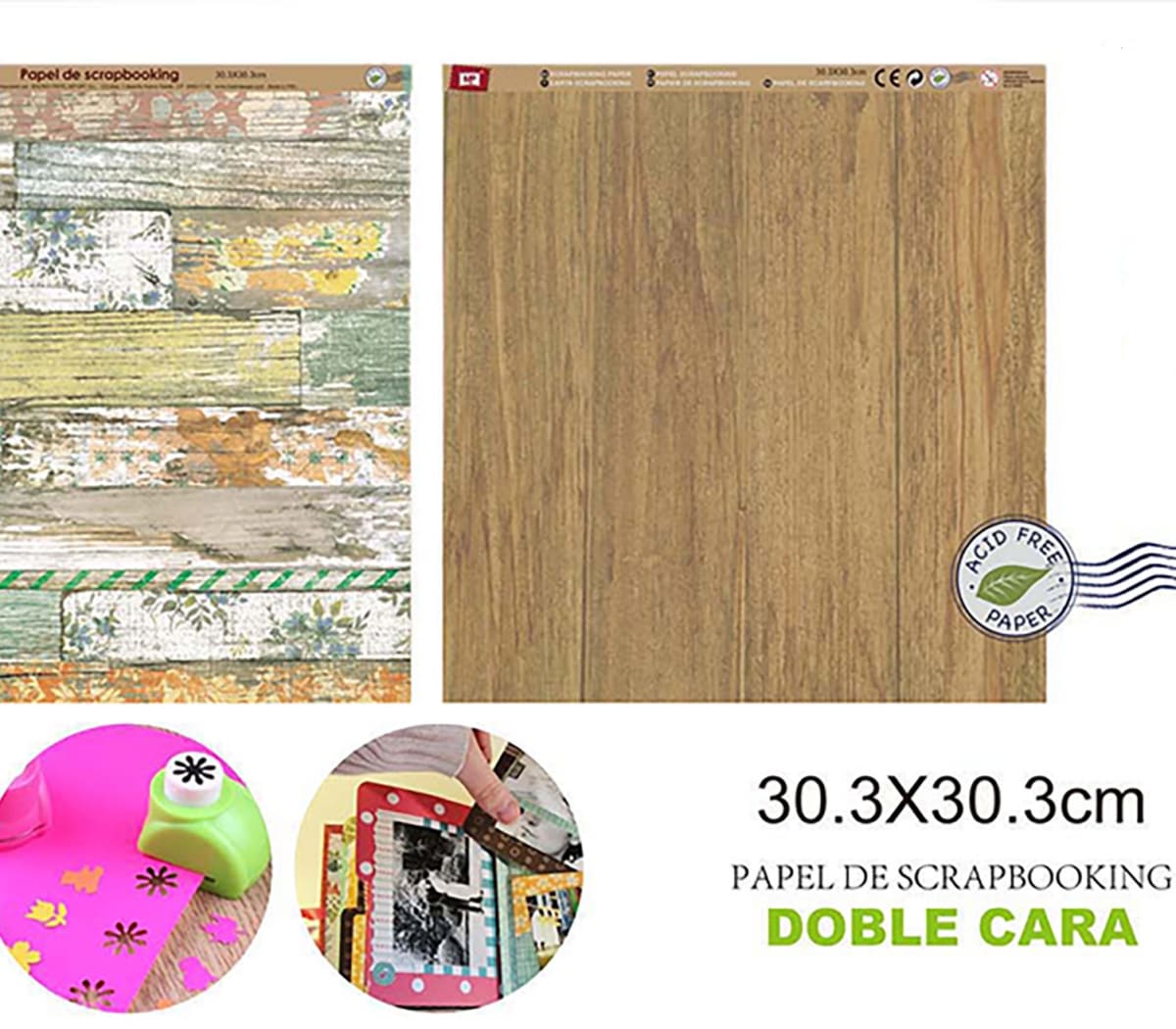 Papel De Scrapbooking Doble Cara Diseño Madera 30.3X30.3Cmdo1