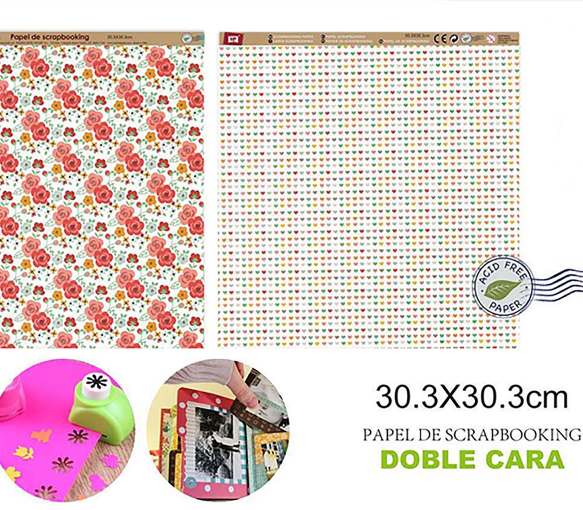 Papel De Scrapbooking Doble Cara Flores/Corazones 1