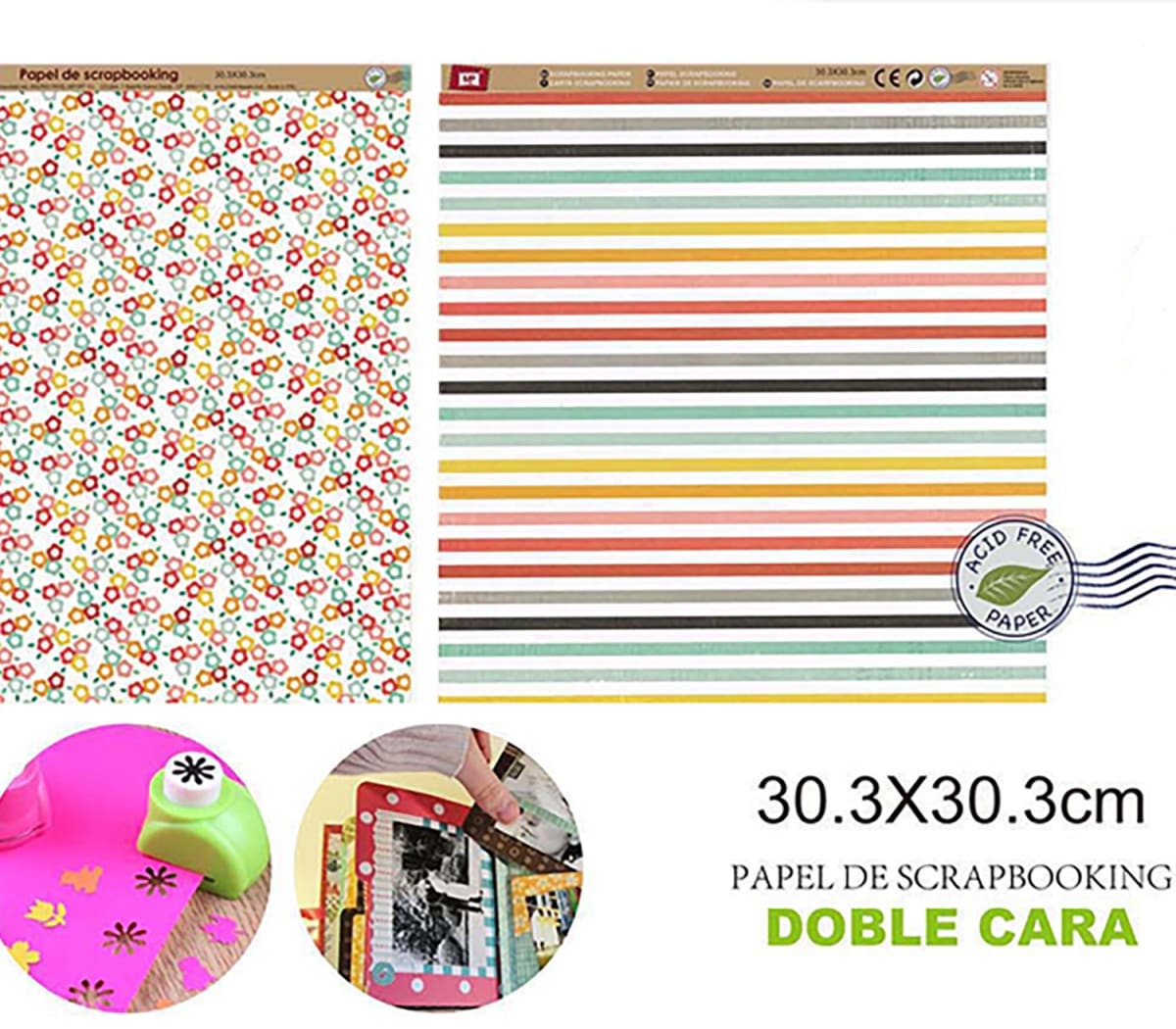 Papel De Scrapbooking Doble Cara Lineas/Flores 30.3X30.3Cmdo1