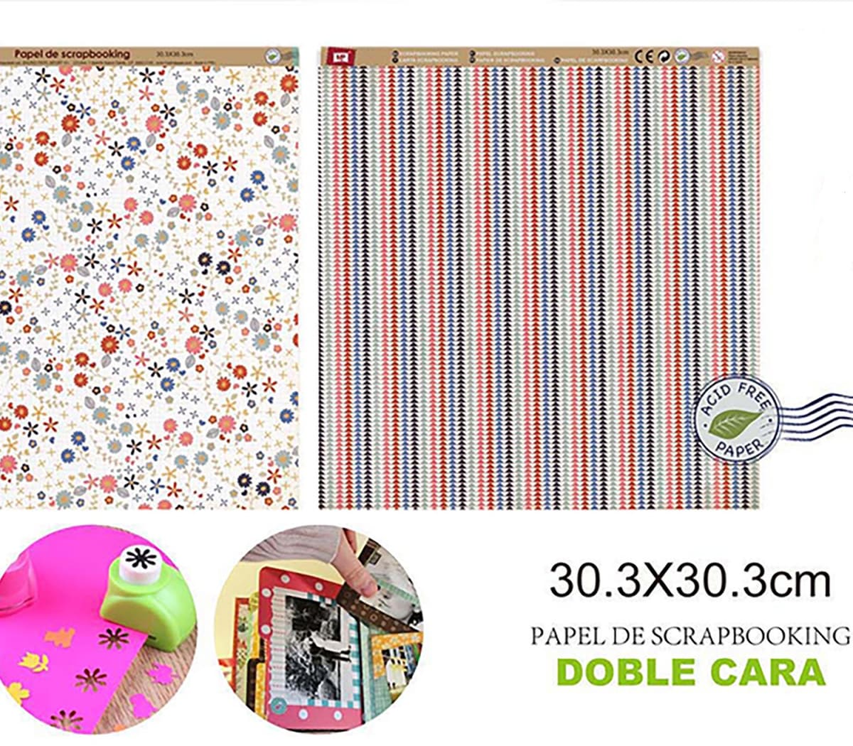 Papel De Scrapbooking Doble Cara Flores/Triangulos 1
