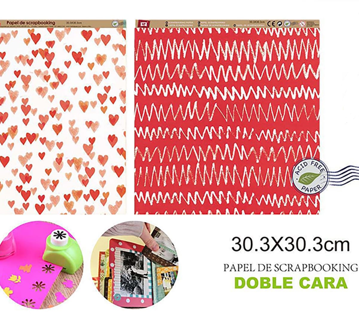 Papel De Scrapbooking Doble Cara Curvas/Corazones 1