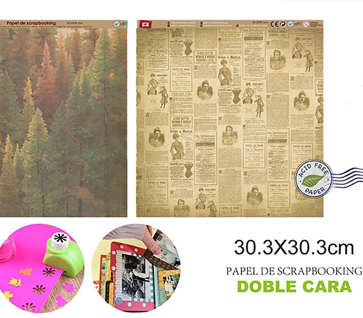 Papel De Scrapbooking Doble Cara Pinos/Recortes 30.3X30.3Cm1