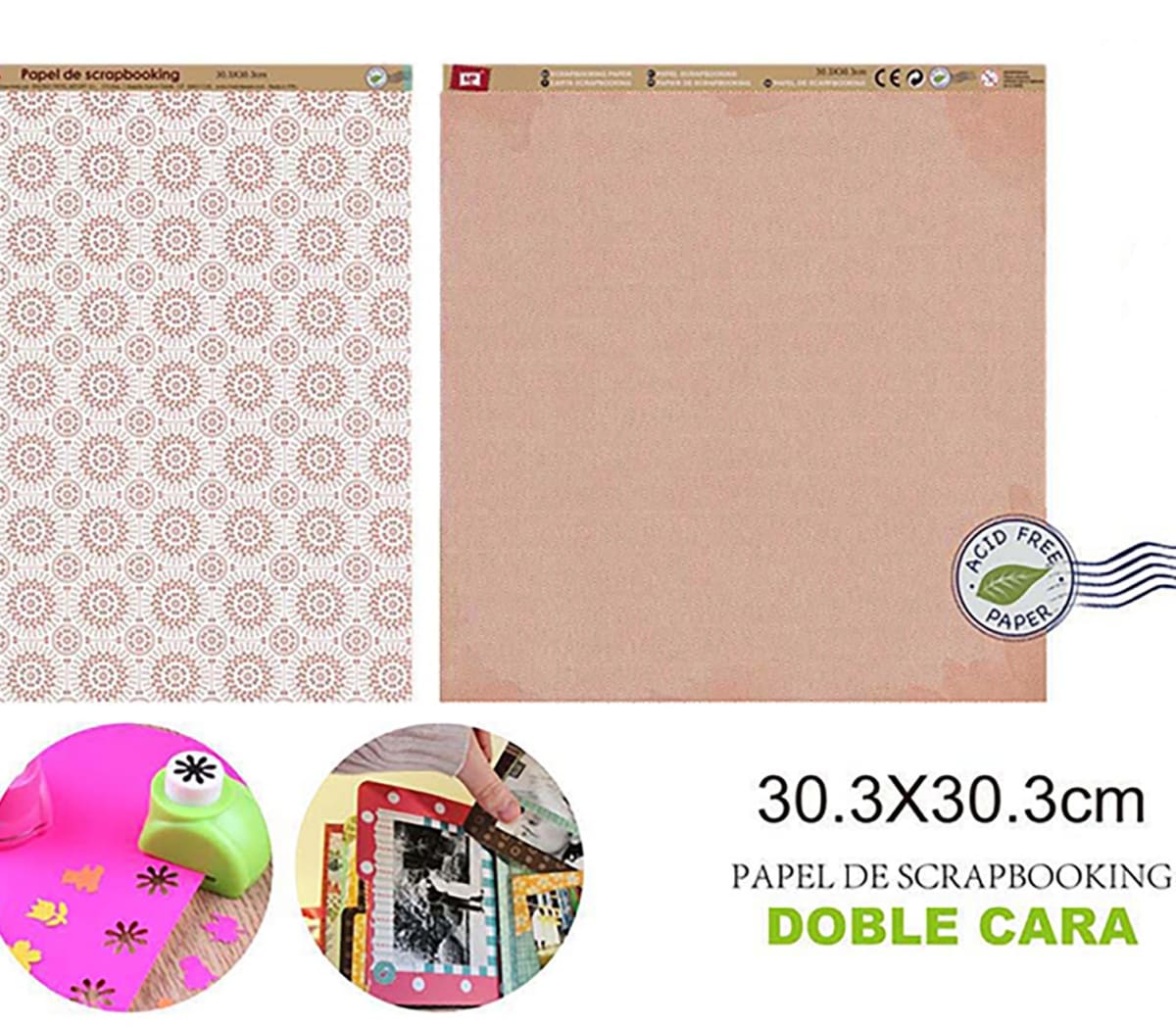 Papel De Scrapbooking Doble Cara Mandalas/Liso 30.3X30.3Cmdo1
