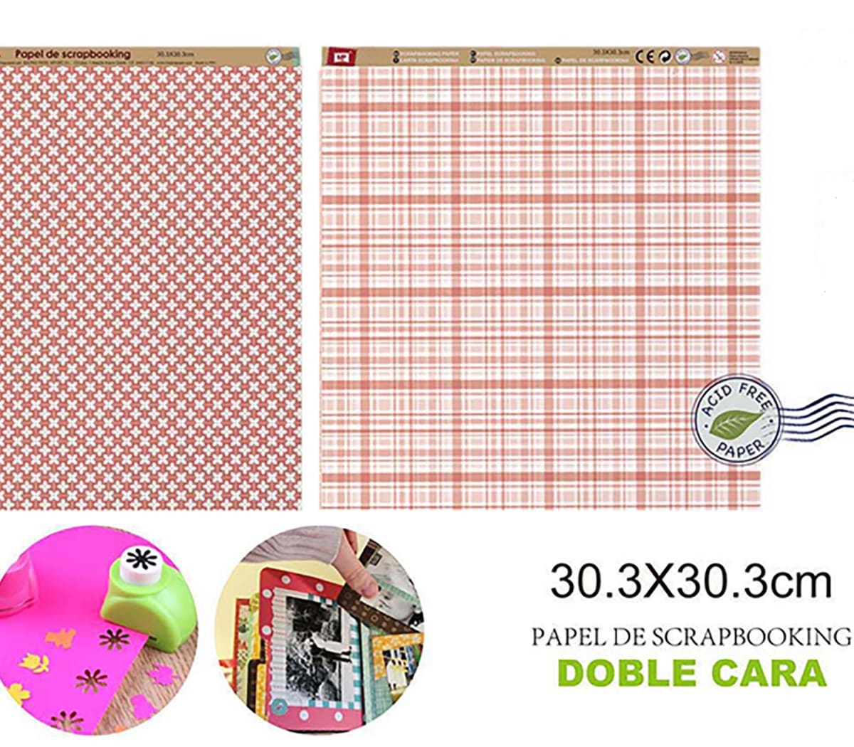 Papel Scrapbooking Doble Cara Lineas/Cuadros/Estrellas 30X301