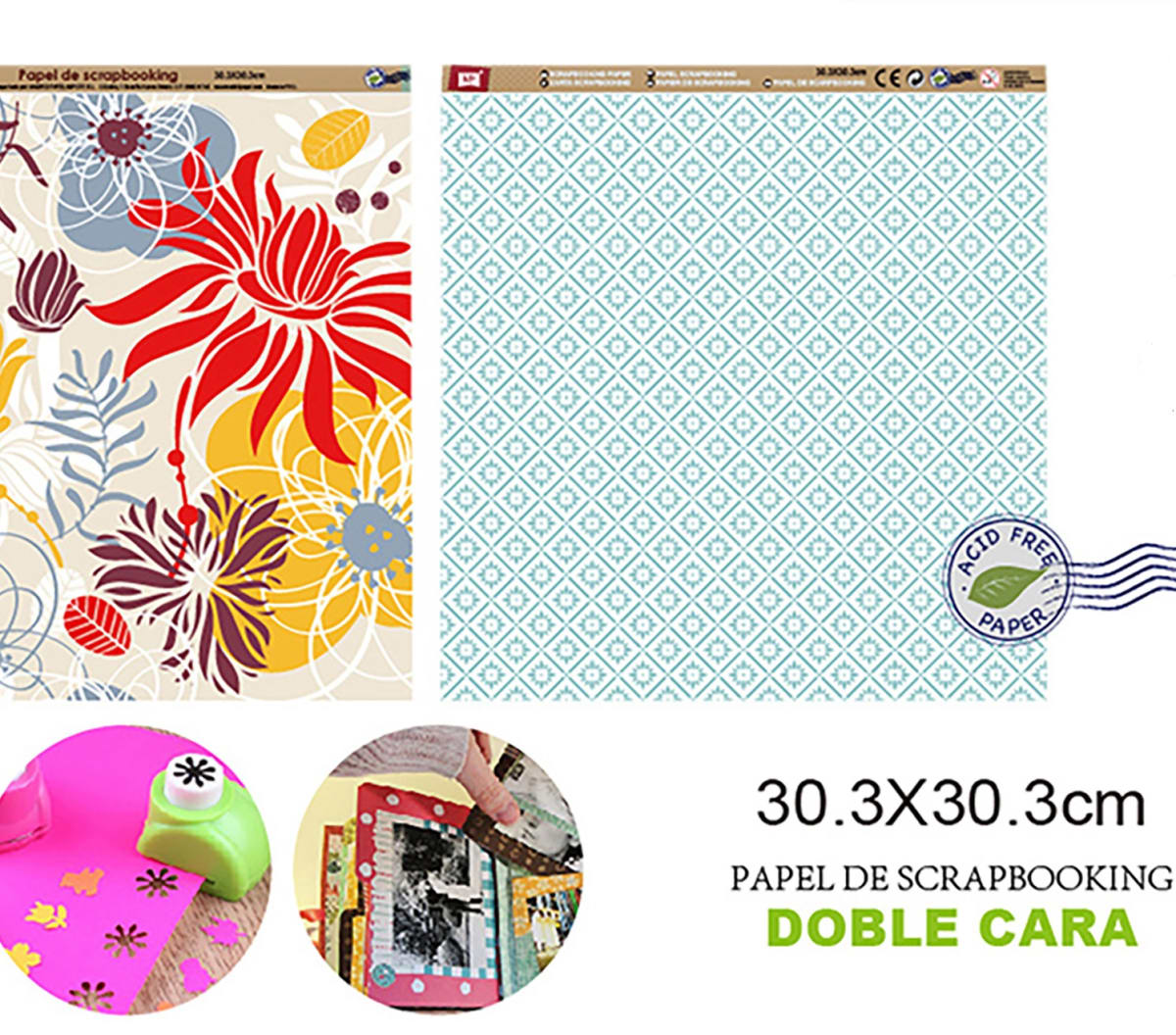 Papel De Scrapbooking Doble Cara Flores/Estrellas/Cuadros  i1