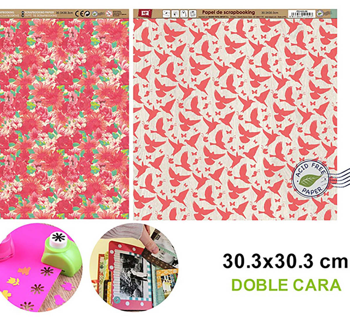 Papel De Scrapbooking Doble Cara Ramillete/Mariposas 1