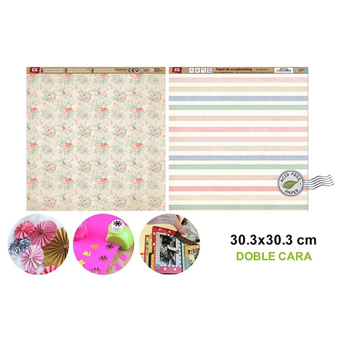 Papel De Scrapbooking Doble Cara Rositas/Lineas Pastel 1
