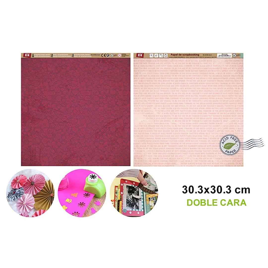 Papel De Scrapbooking Doble Cara Letras/Rosas Carmin 1