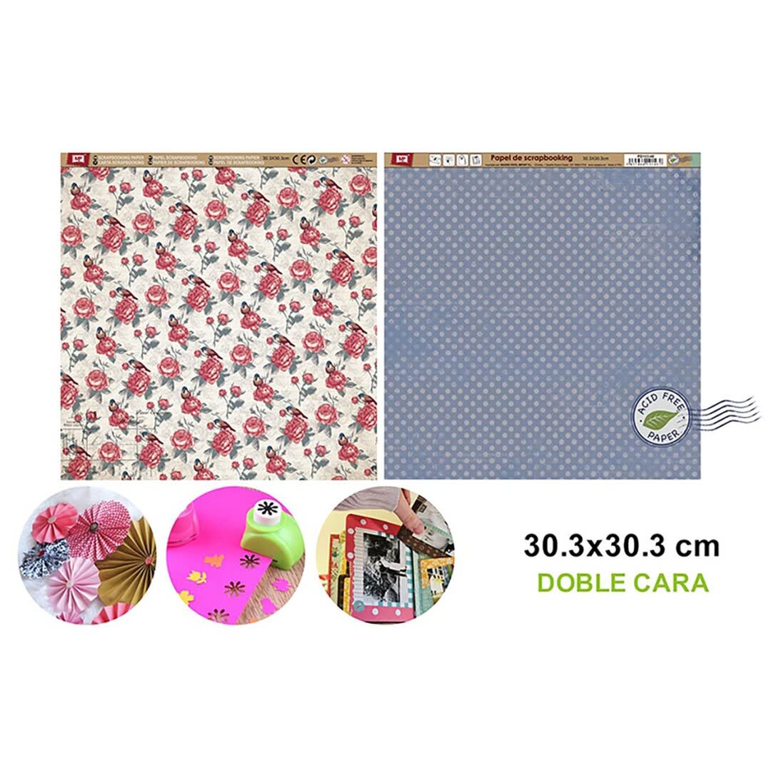 Papel De Scrapbooking Doble Cara Rosas/Puntos Metaliz. 1