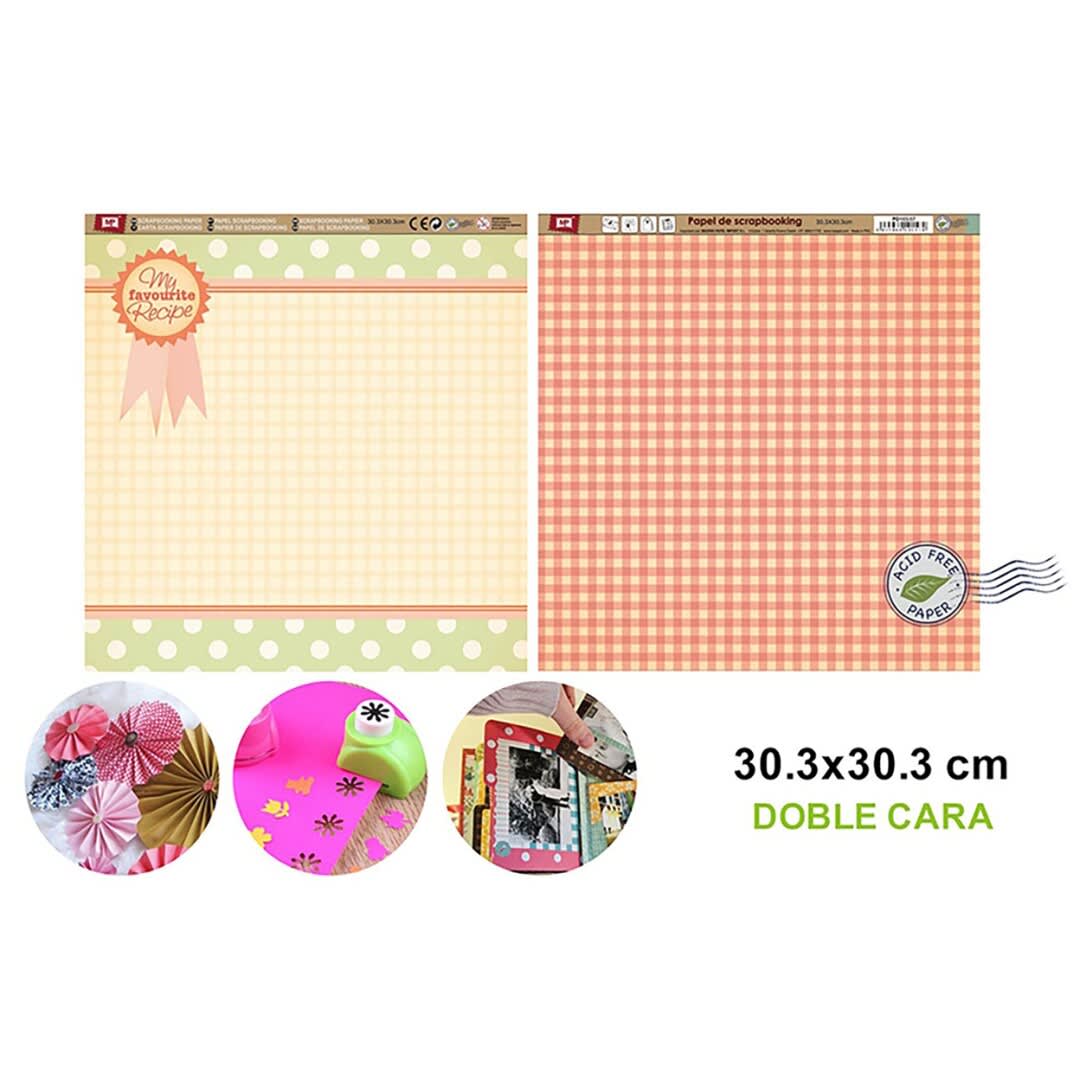 Papel De Scrapbooking Doble Cara Cuadros/Puntos/Lineas 1