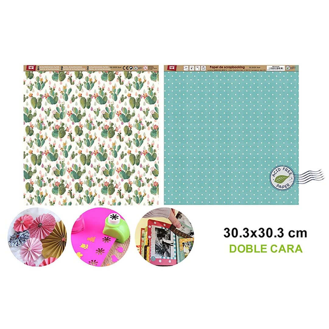 Papel De Scrapbooking Doble Cara Puntitos/Cactus 30.3X30.3Cm1
