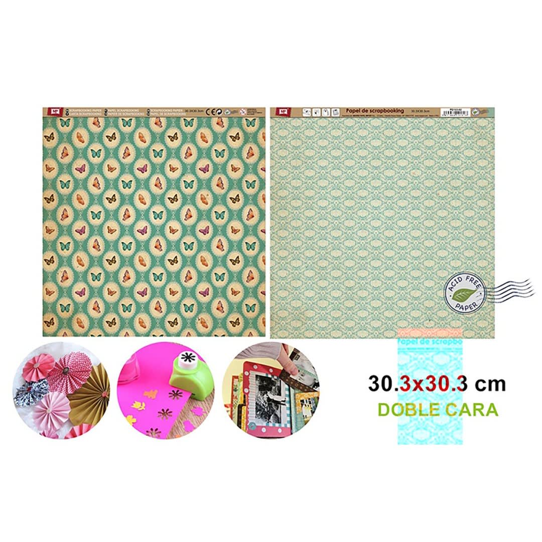 Papel De Scrapbooking Doble Cara Mariposas 30.3X30.3Cmdo1