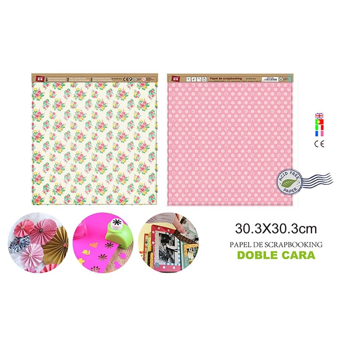 Papel De Scrapbooking Doble Cara Pelotitas/Ramilletes 1
