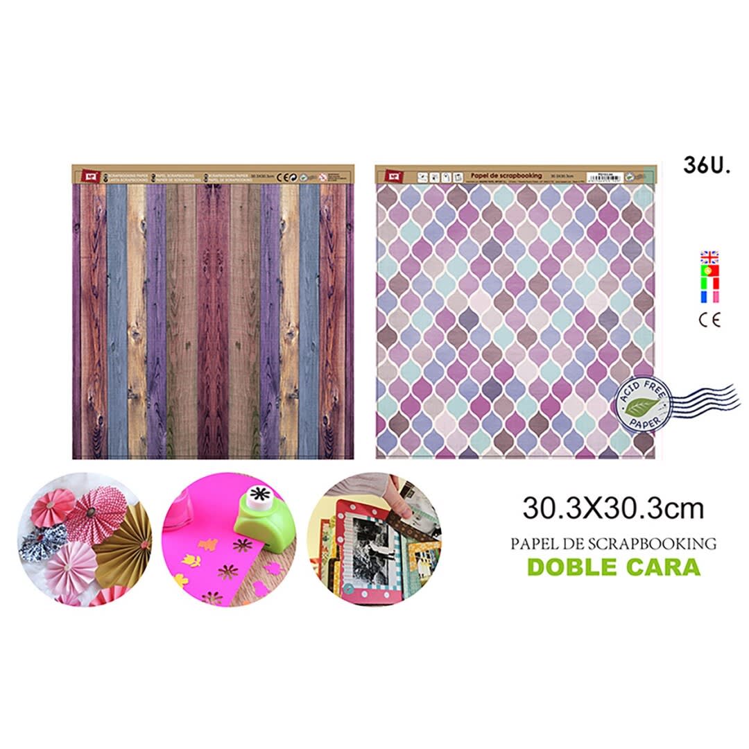 Papel De Scrapbooking Doble Cara Madera/Gotitas 30.3X30.3Cm1