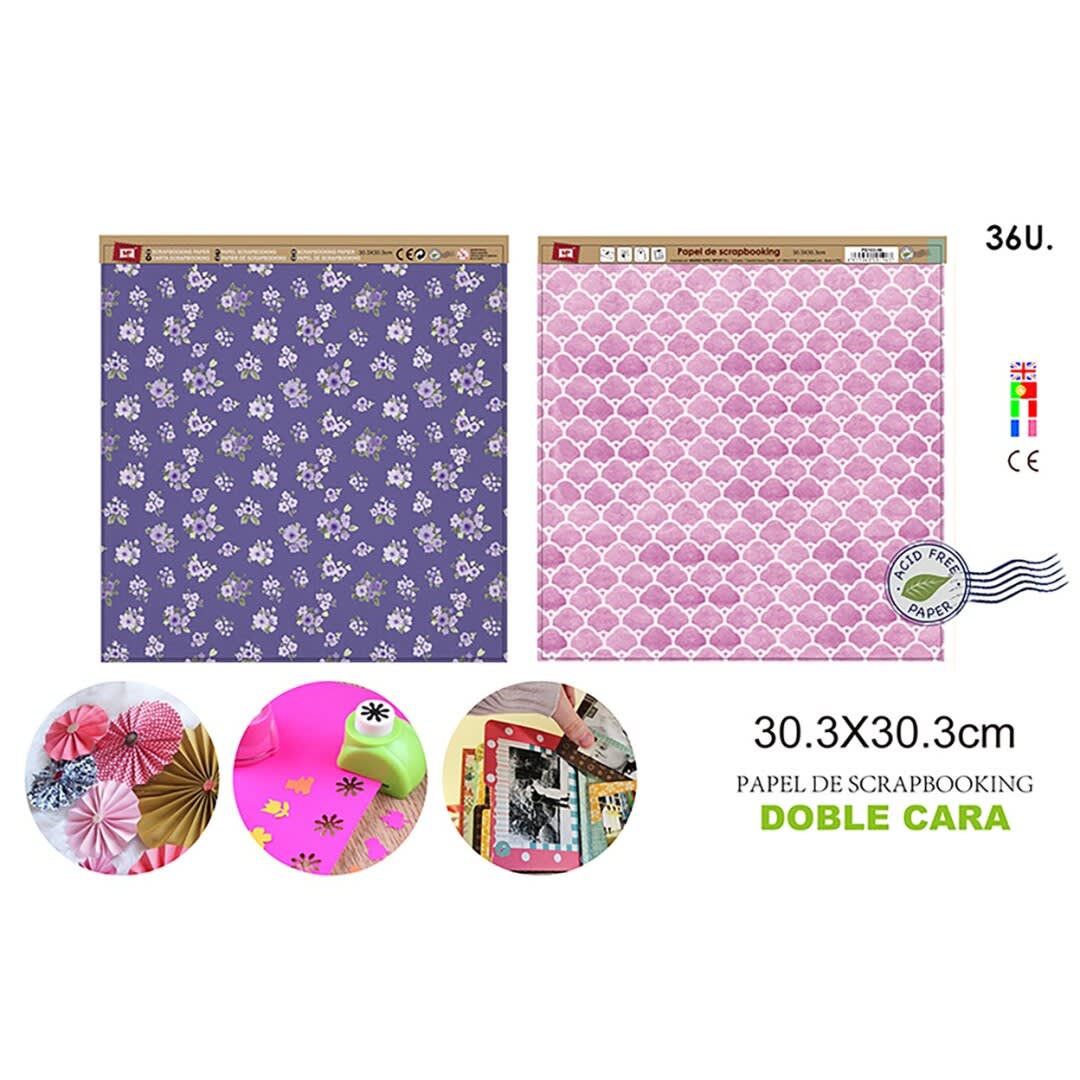 Papel De Scrapbooking Doble Cara Nubes/Rositas 30.3X30.3Cmdo1