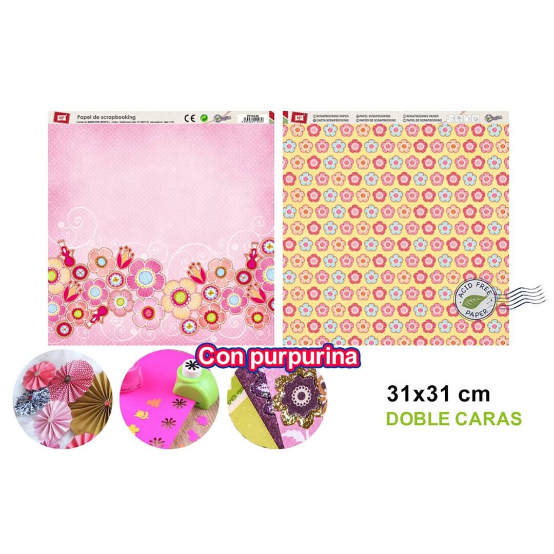 Papel De Scrapbooking Doble Cara Rositas Con Glitter 1
