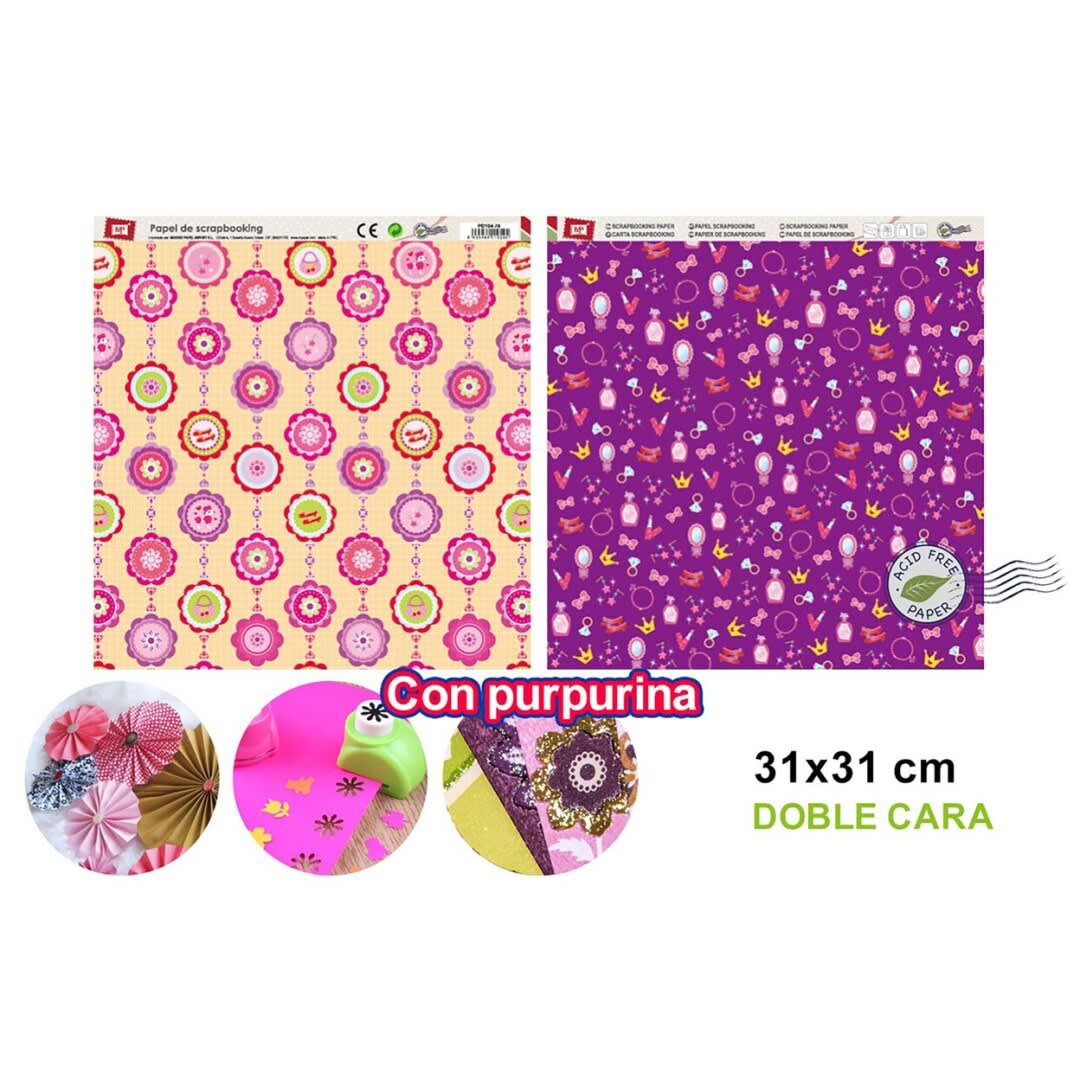 Papel De Scrapbooking Doble Cara Accesorios Dama+Glitter 1