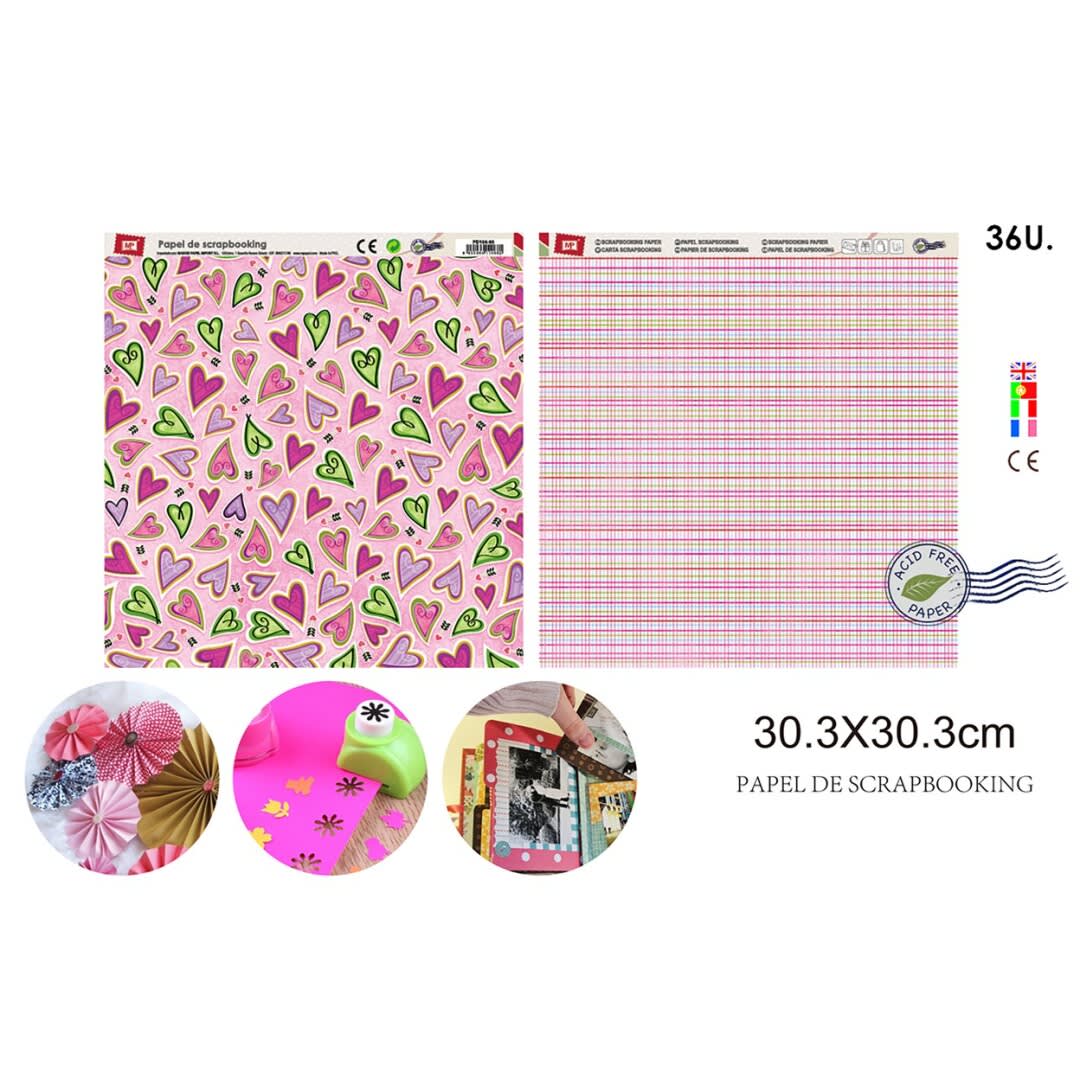 Papel De Scrapbooking Corazones/Lineas Delgadas 30.3X30.3Cm1