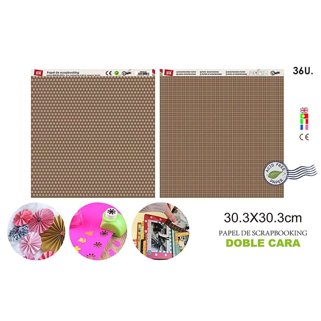 Papel De Scrapbooking Doble Cara Cuadritos/Estrellas  Cafe1