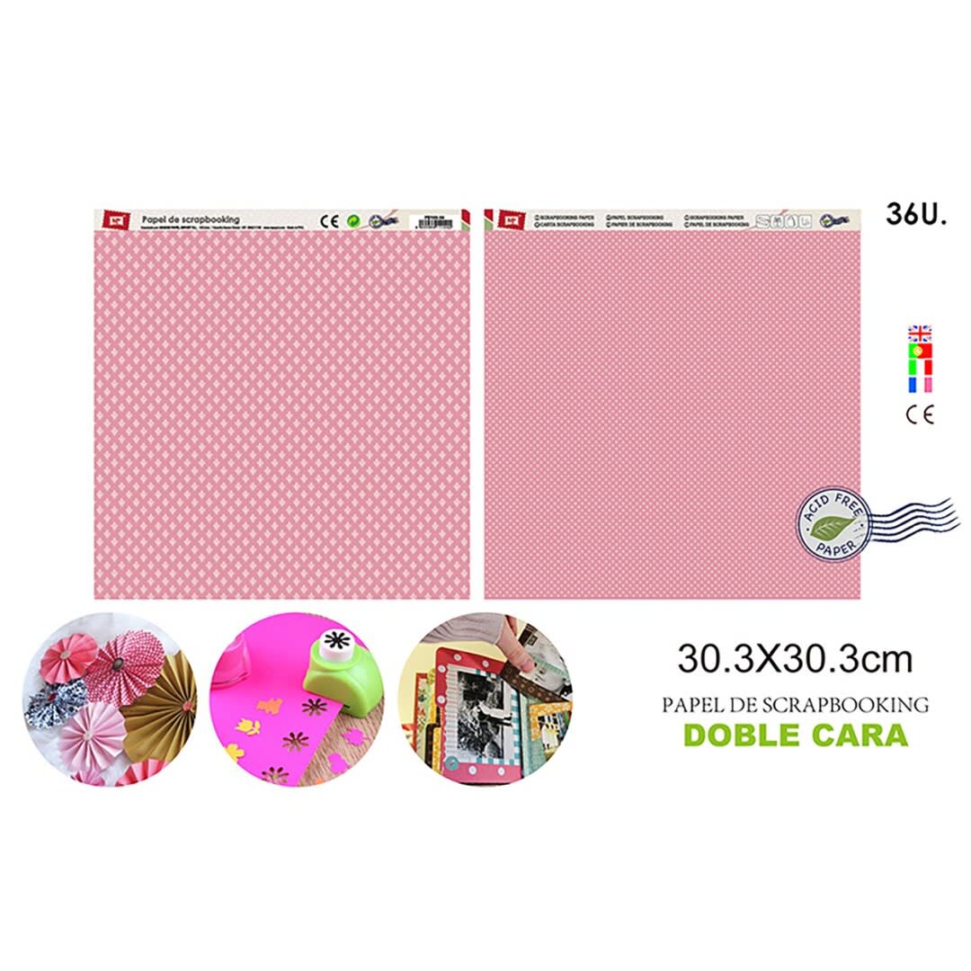 Papel De Scrapbooking Doble Cara Estrellas/Puntos  Rosado1