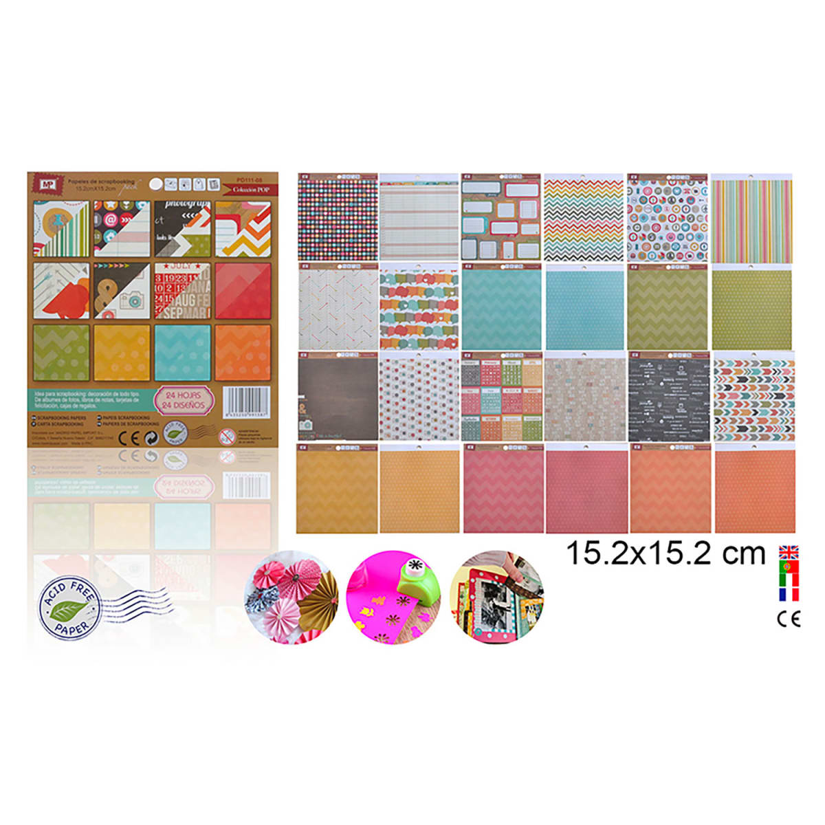 Block De Scrapbooking Doble Cara 15,2x15,2cm X 24 Diseños (08)Marca Madrid Papel Color Variado (MP)1