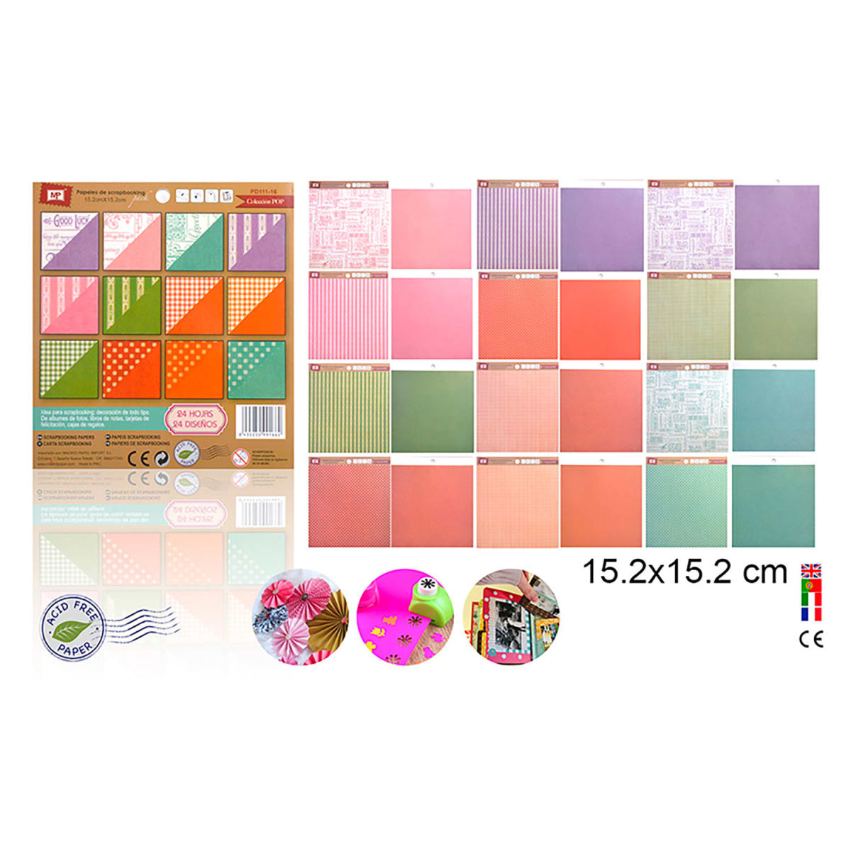 Block De Scrapbooking Doble Cara 15,2x15,2cm X 24 Diseños (16) Marca Madrid Papel Color Variado (MP1