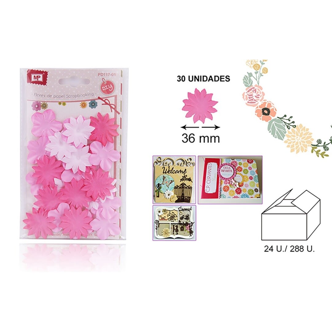 Blister De Flores De Papel 3.5cm X 30Uds Color Rosado1