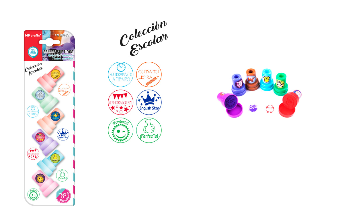 Set De Timbres Para Niños Colección Escolar X 6Uds Marca Madrid Papel Color Variado (MP)1