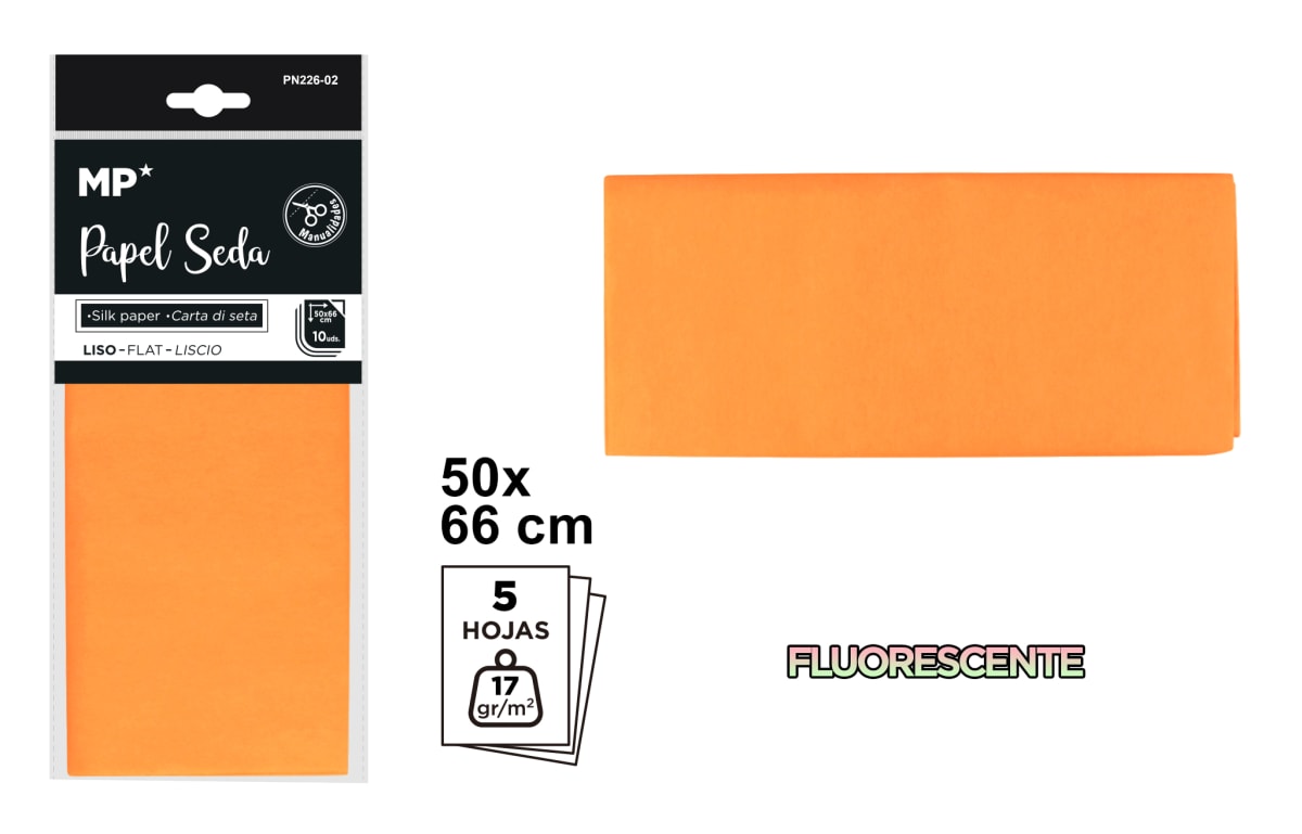 Pliego De Papel Seda 50cmX66cm X 5Uds Marca Madrid Papel Color Salmon Neon (MP)1