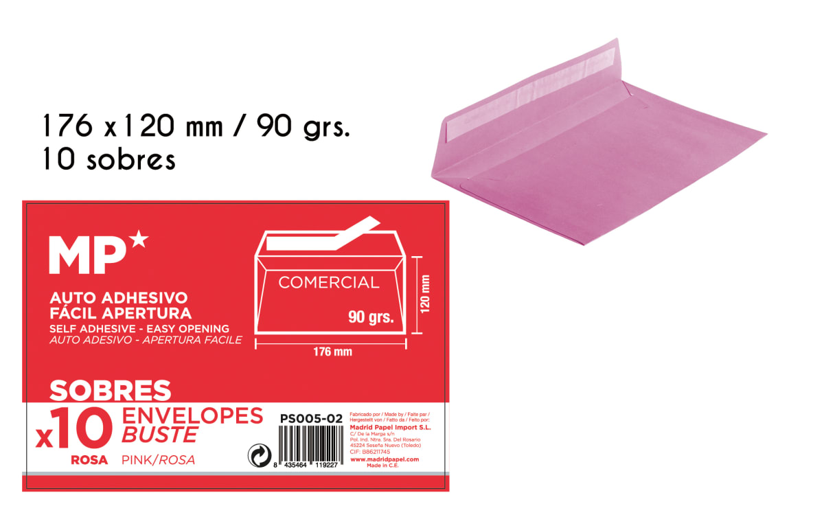 Sobre 120mmx176mm Marca Madrid Papel Color Rosado (MP)1