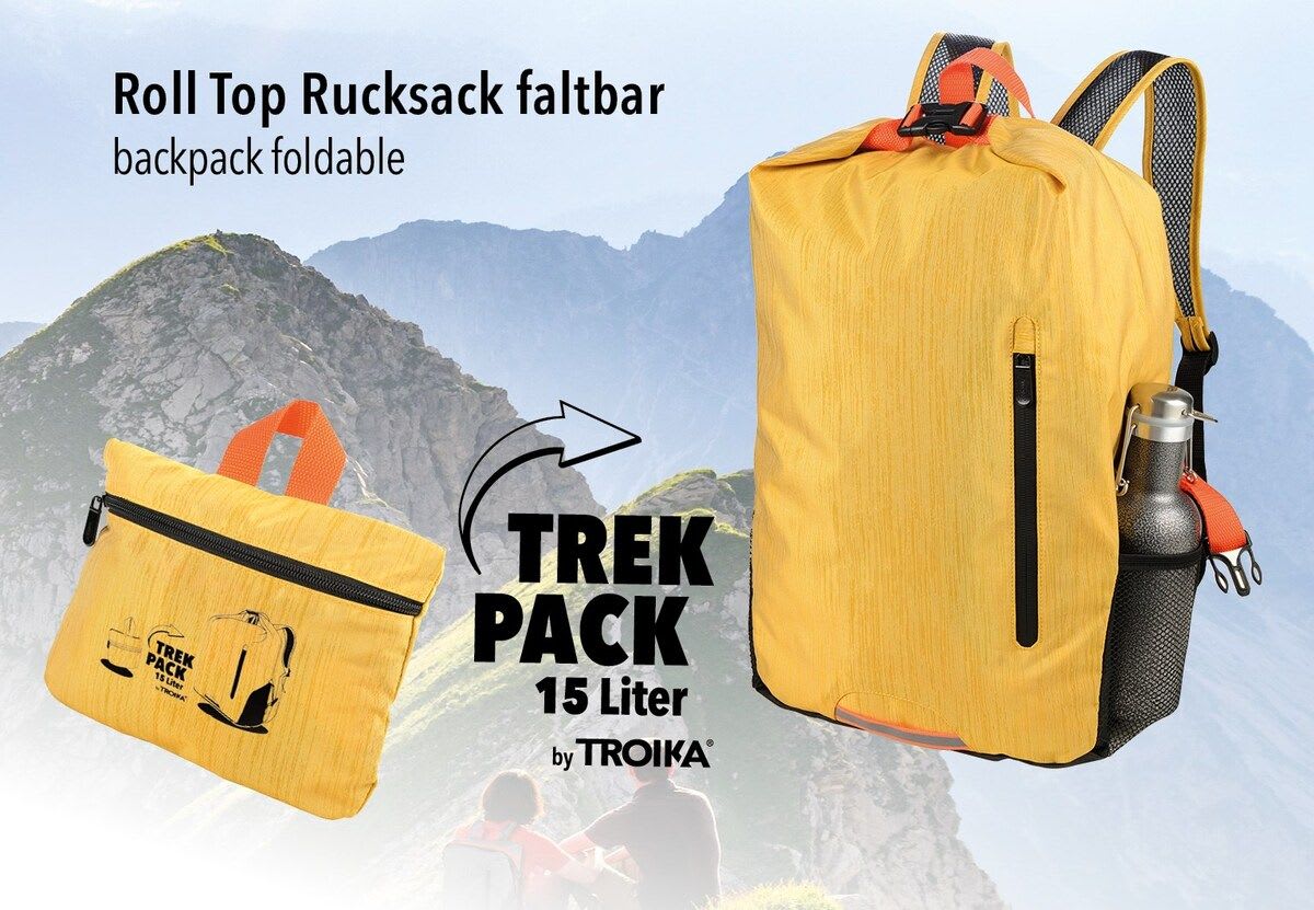 Mochila Troika  roll-top plegable capacidad aprox 15 litros Amarillo3