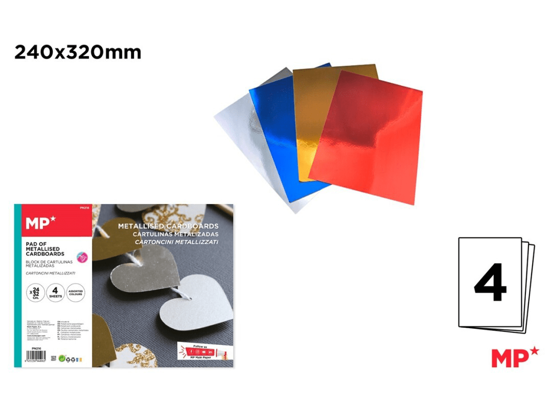 Block De Cartulina Metalizada 24x32cm X 4 Hjs D/Color Marca MP Crafts Color Variado (MP)1