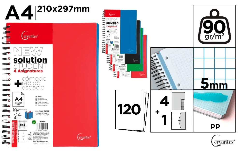 CUADERNO Cervantes A4 120 HOJAS Y 4 TAPAS rojo.1