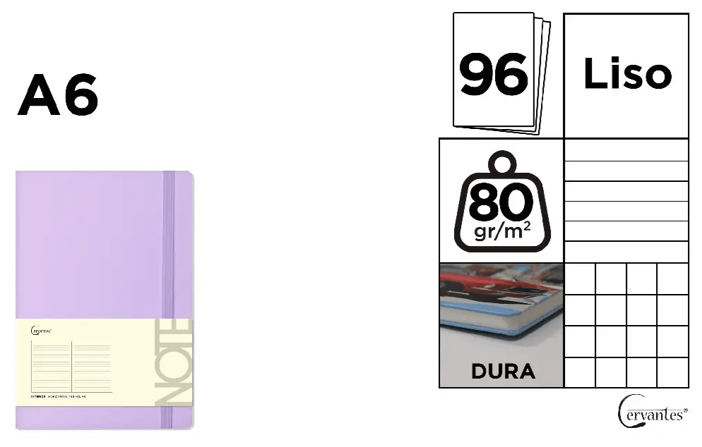 CUADERNO DE NOTAS Cervantes TAPA FORRADA MORADO PASTEL A61