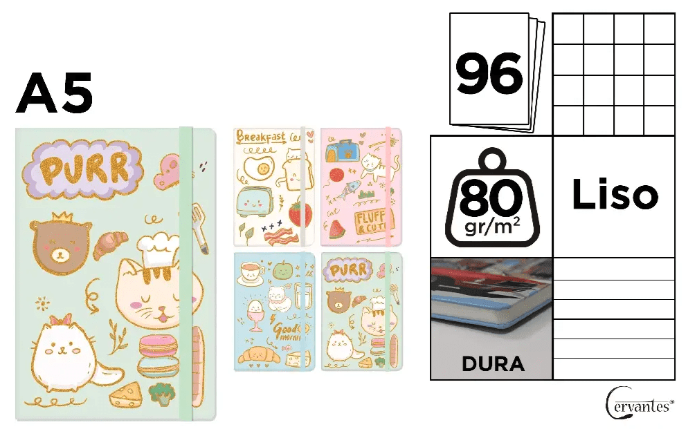 CUADERNO DE NOTAS Madrid Papel TAPA FORRADA Gatos A51