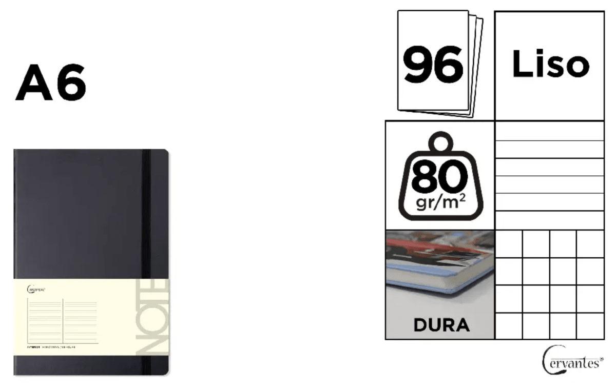 CUADERNO DE NOTAS Cervantes TAPA FORRADA NEGRO A6.1