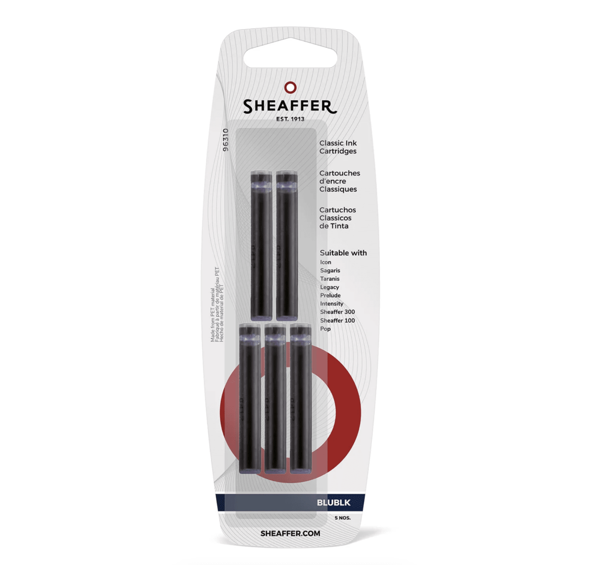 Blister de tinta Sheaffer Con 5 Cartuchos Azul Negro1