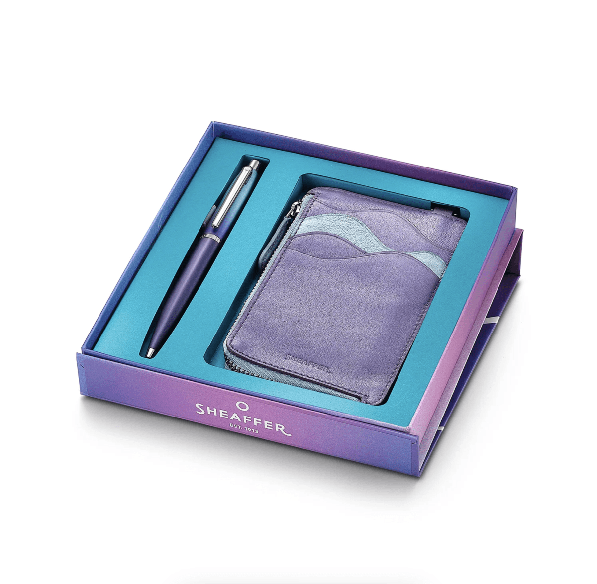 Set Bolígrafo Sheaffer Expressions VFM 9430 Azul Degradado Con Zip Morado Metalizado Cch1