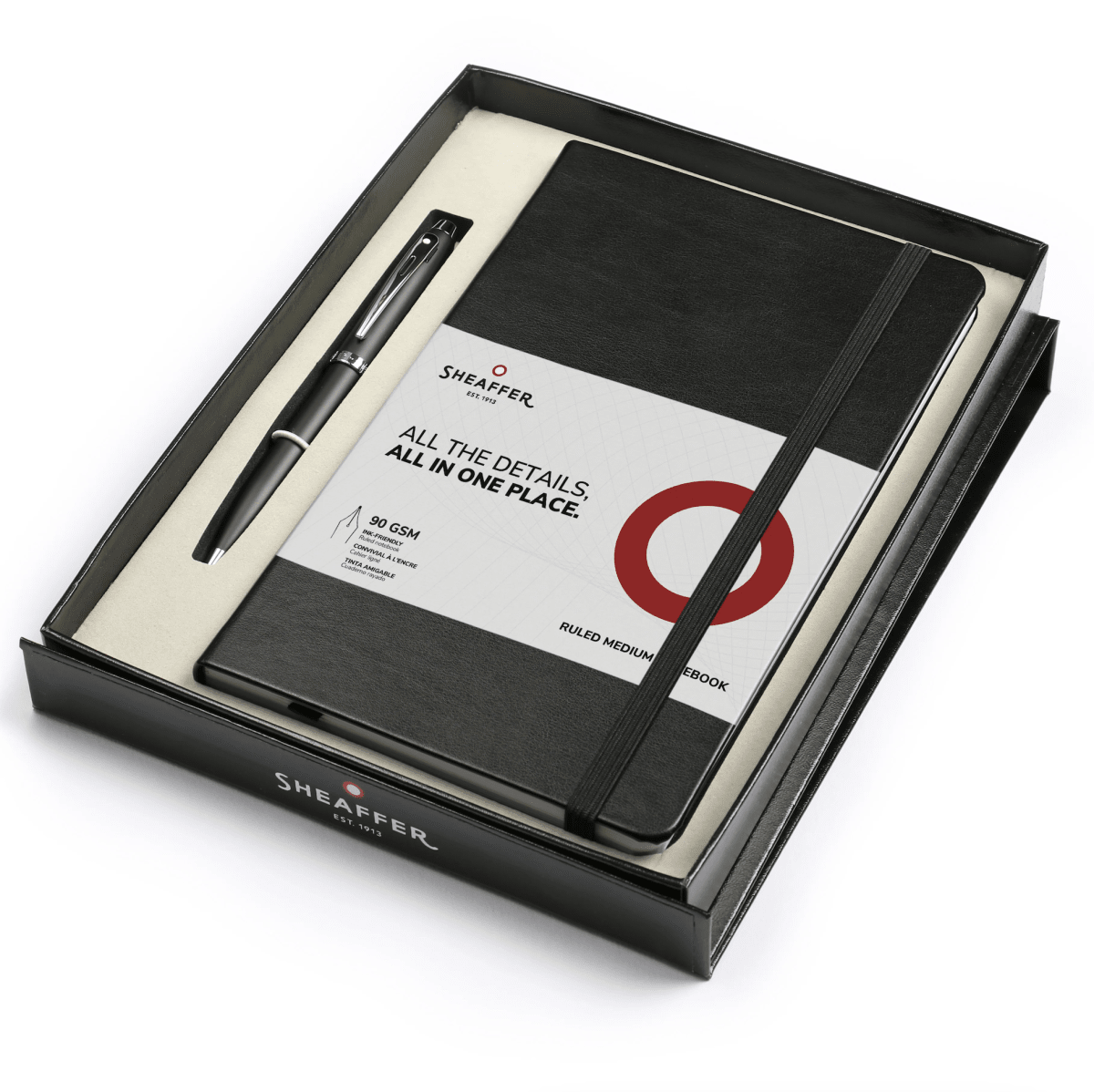 Set Sheaffer S300 G9325, Negro Brillante Gt + Portaplumas De Cuero1