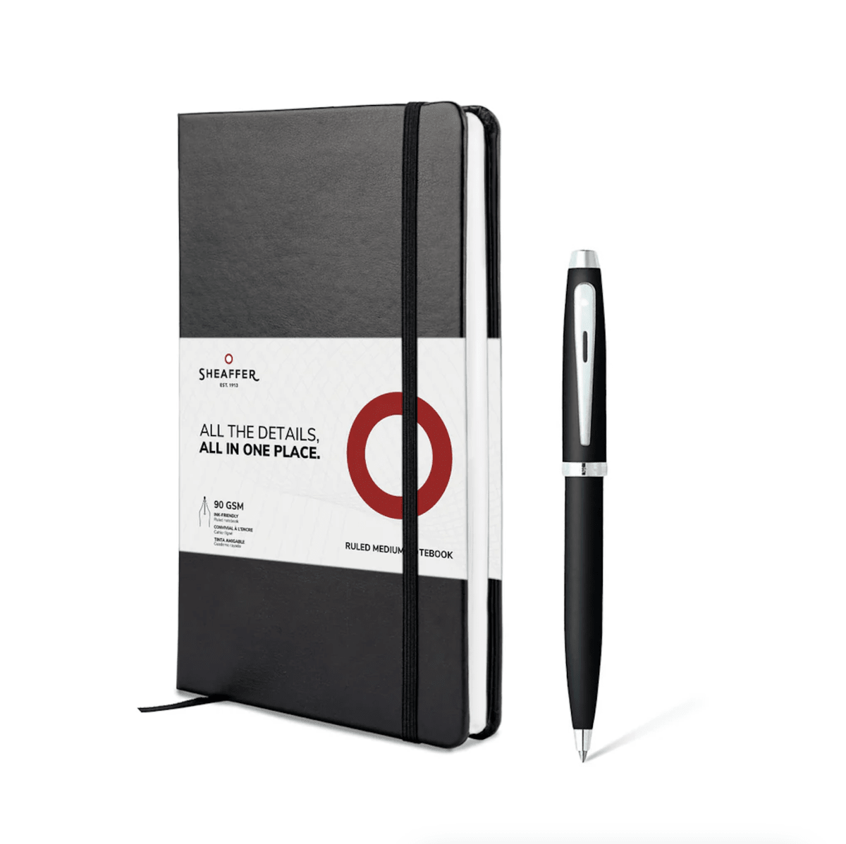 Set Sheaffer S300 G9325, Negro Brillante Gt + Portaplumas De Cuero2